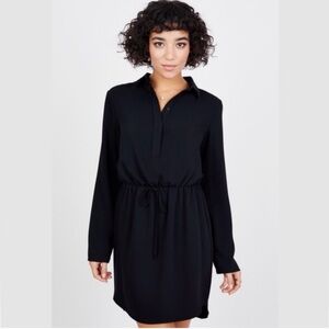 A New York Long Sleeve Collared mini Dress, Size S, Color Black